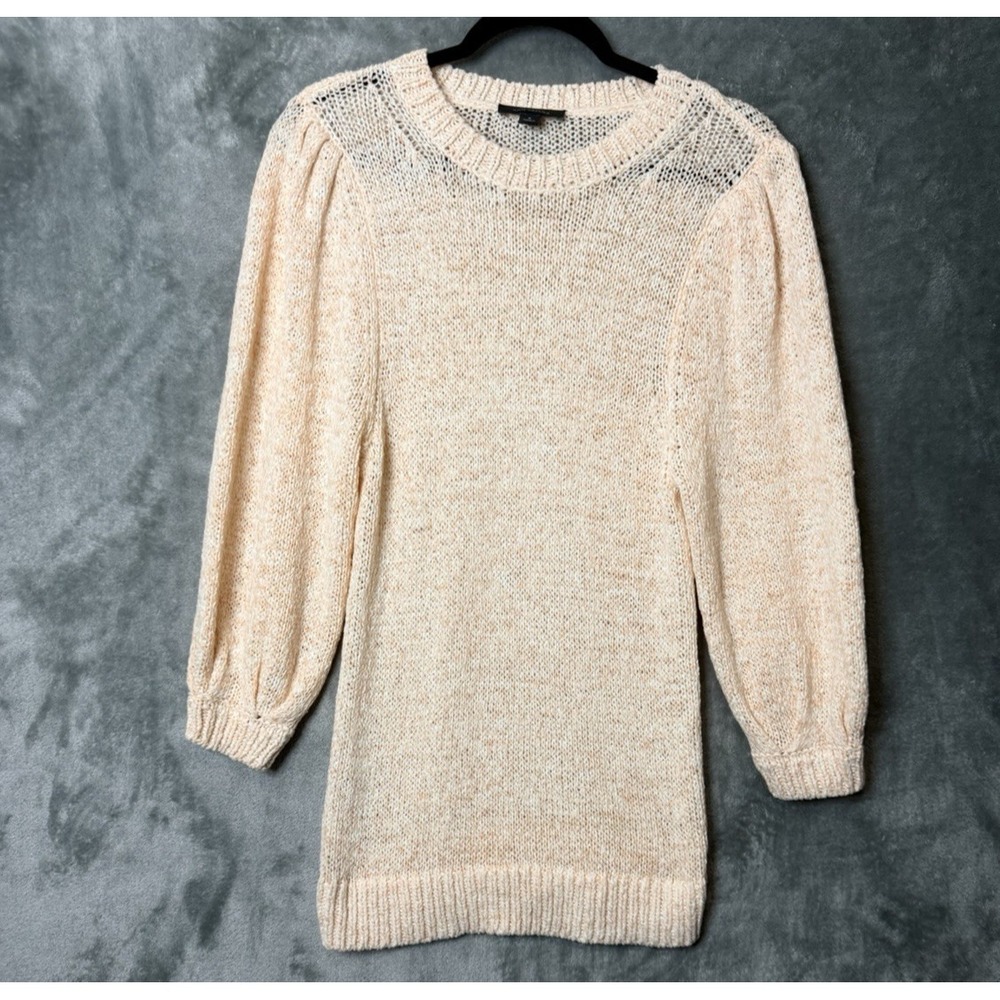 Ann Taylor Peach‎ Marled Puff Sleeve Pointelle Yoke Knit Sweater Womens Medium